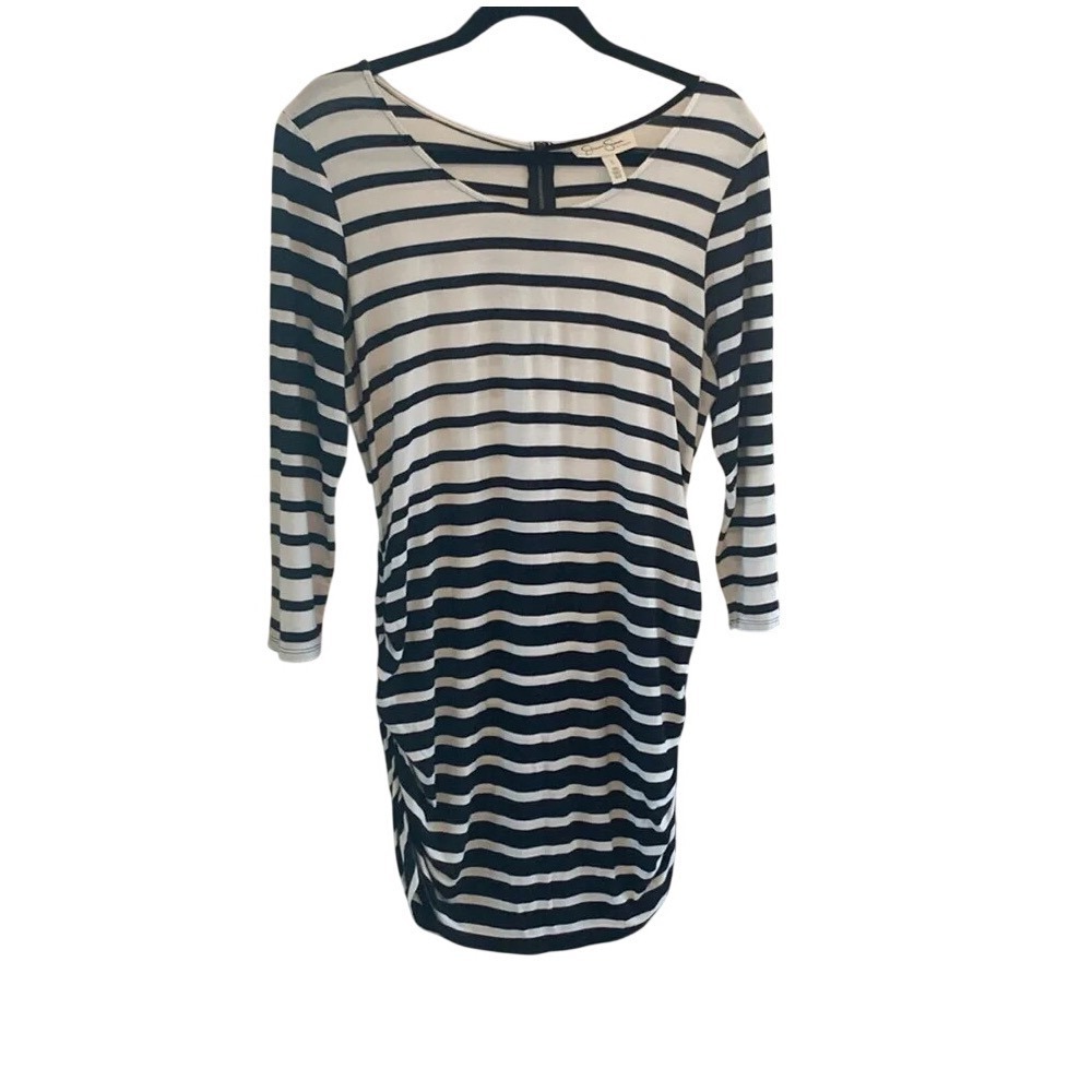 Jessica Simpson Maternity Ruched Striped Stretch Dress Baby Shower Bodycon‎ Sz L